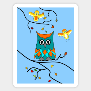 Owl And Birds Sticker